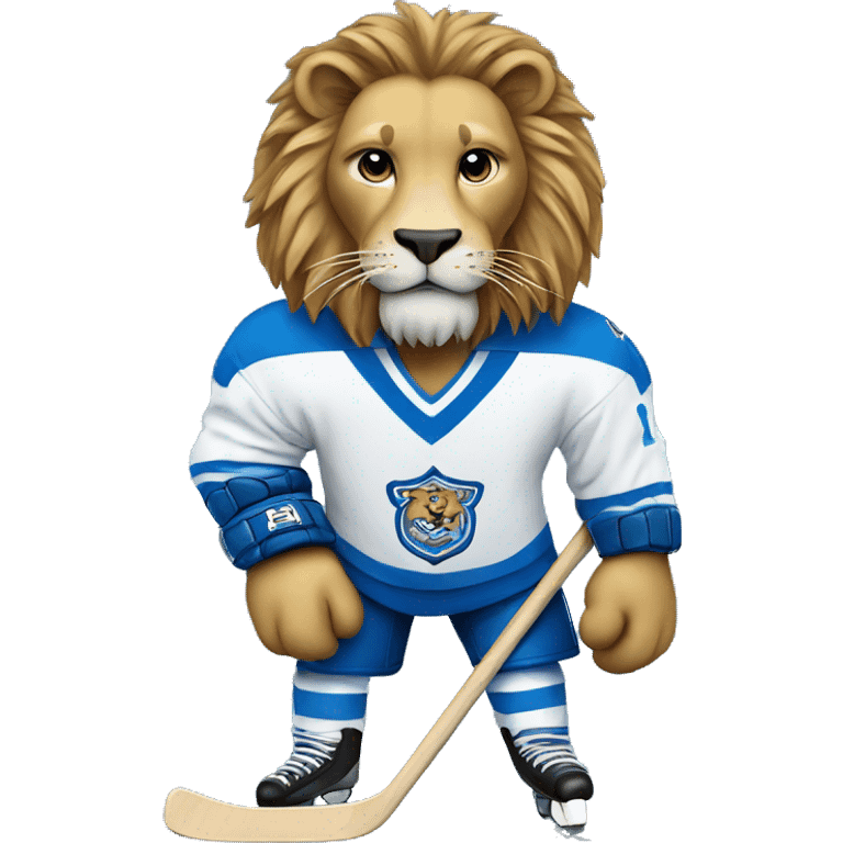 A lion in a hockey uniform in white and blue emoji