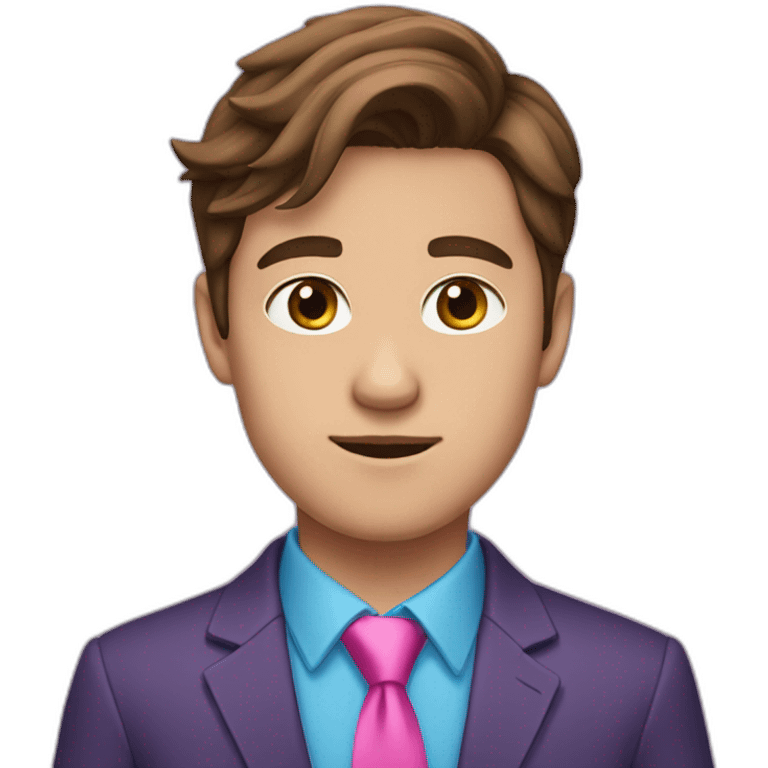 Brown haired teen guy in purple suit blue shirt and pink tie emoji