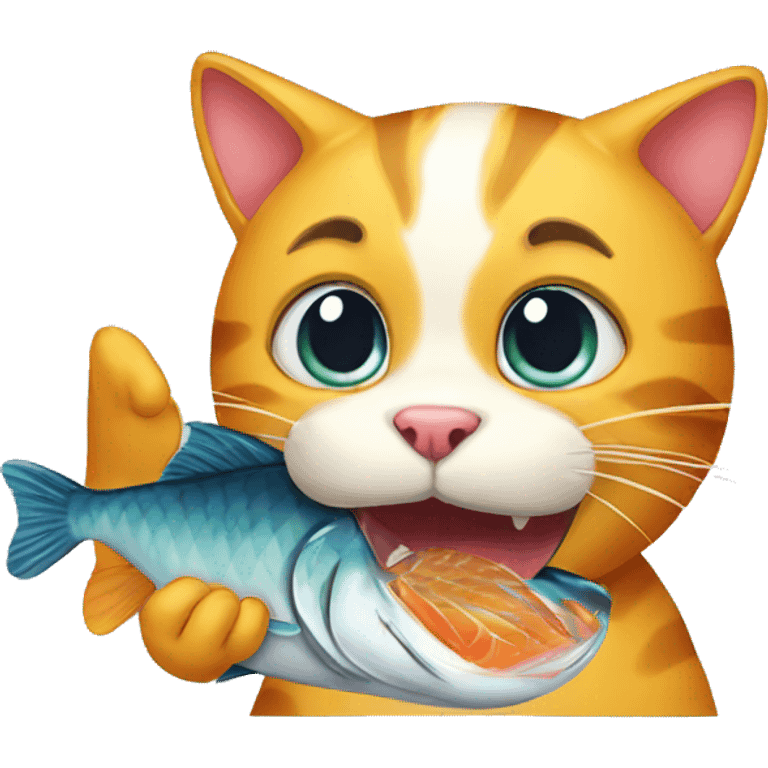 Cat eat a fish emoji