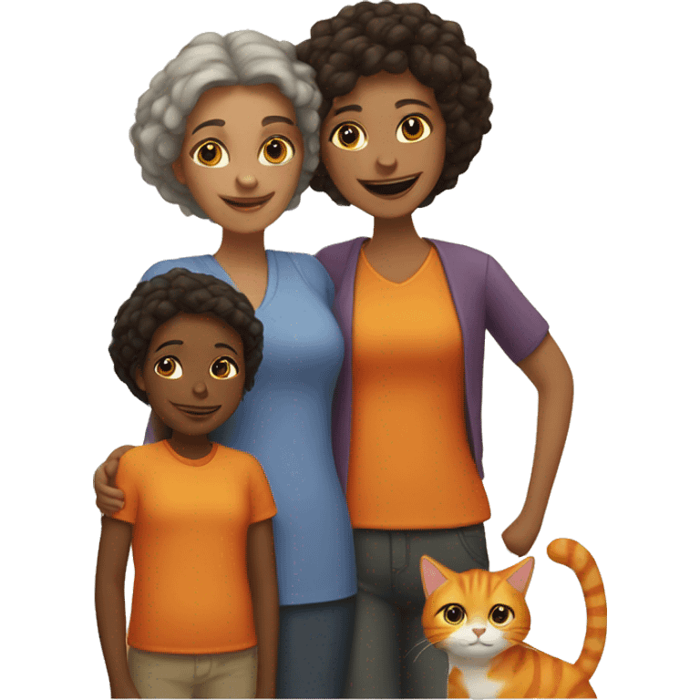 lesbian Jewish family with daughter and  orange cat emoji