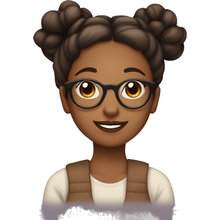 cute brown woman with low space buns and glasses blushing  emoji