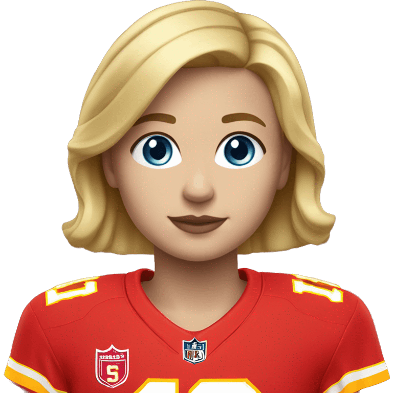 Blonde girl short hair blue eyes in chiefs jersey 15 emoji