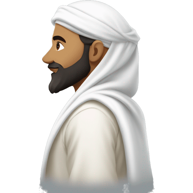 sideview of one bearded muslim man in a white thobe walking whilst wearing a shemagh. emoji