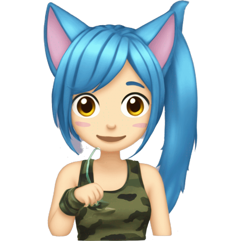 anime blue-hair drinking sipping flectarn camo cat ears emoji