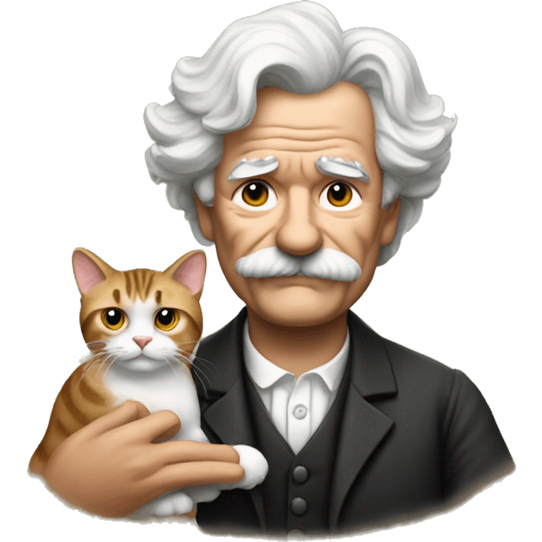 Mark Twain holding a cat emoji