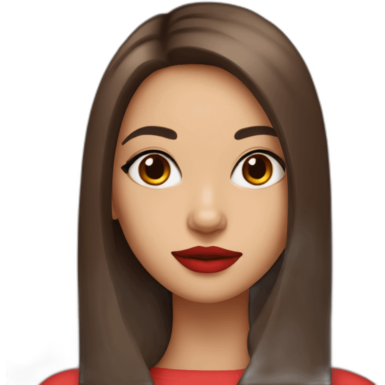 Girl with straight brown hair and brown eyes with red lipstick and eyeliner emoji