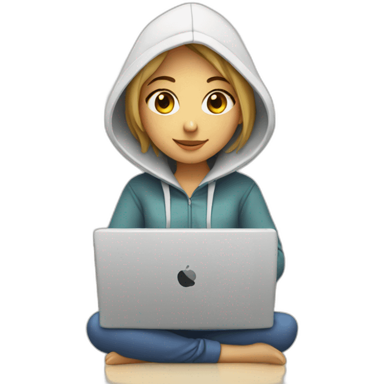 a white tenage girl wearing a hoodie working on a laptop emoji