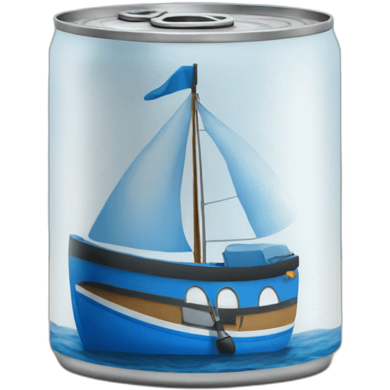 a realistic can with a blue boat emoji