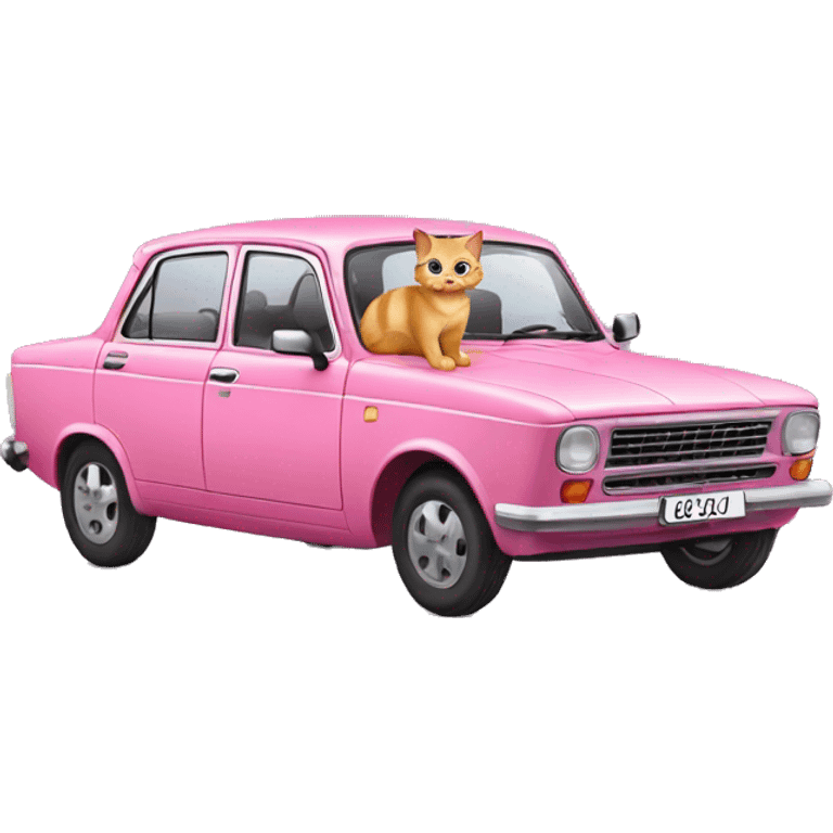 Pink cat riding a car Lada emoji