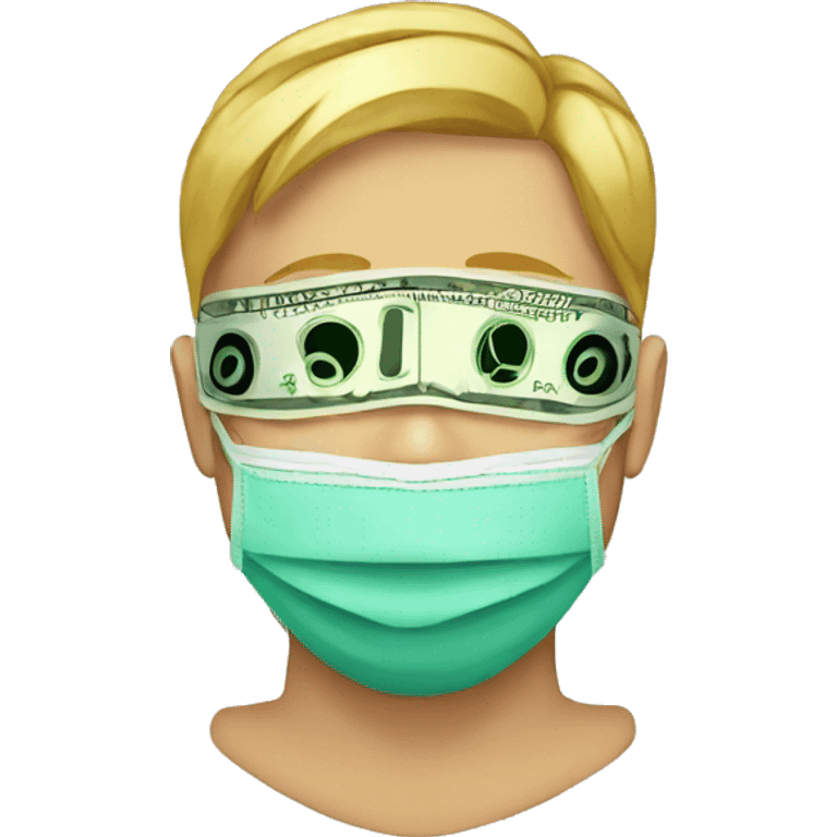 man wearing eye mask made of money emoji