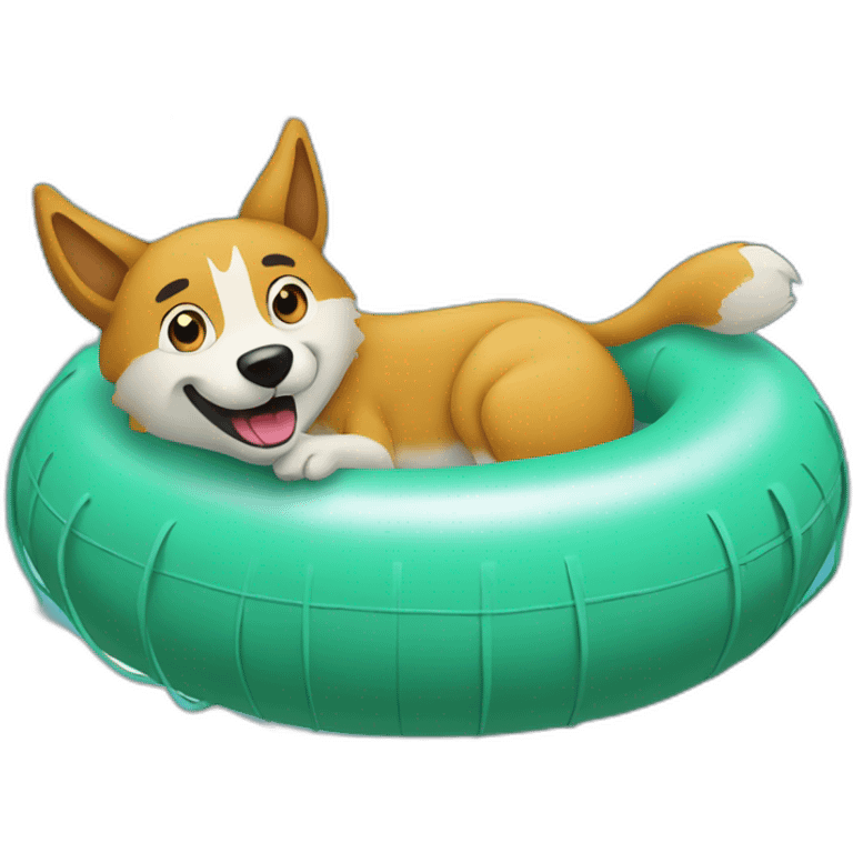 A dingo floating in an inner tube in a pool emoji