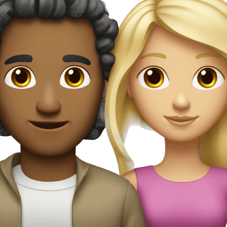 Blonde straight hair girl couple with man black curly hair tanned emoji