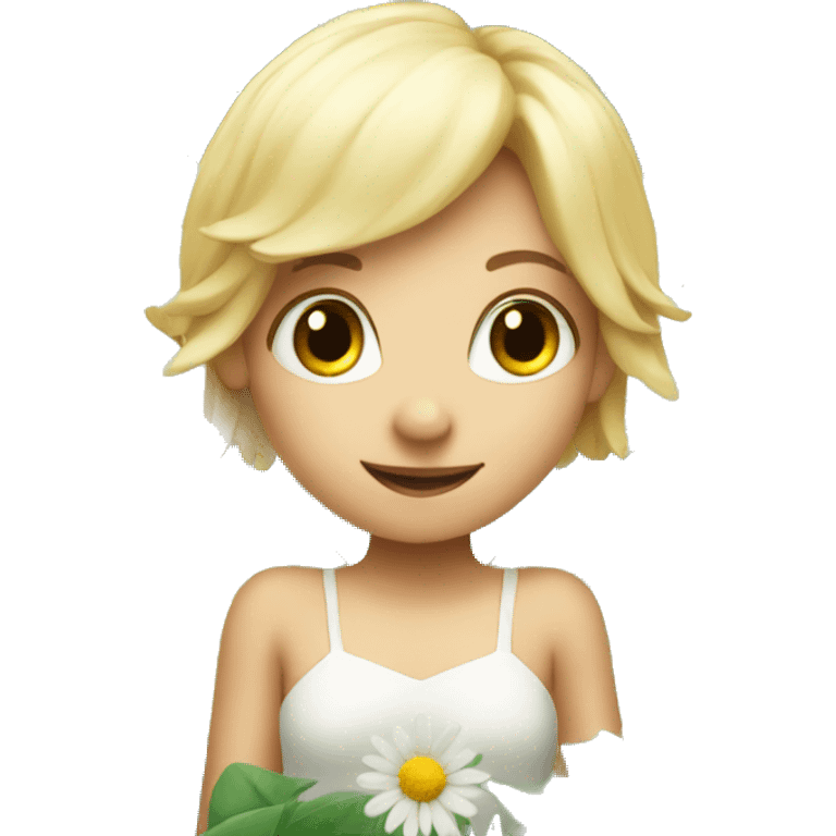 small blonde fairy on a daisy flower emoji