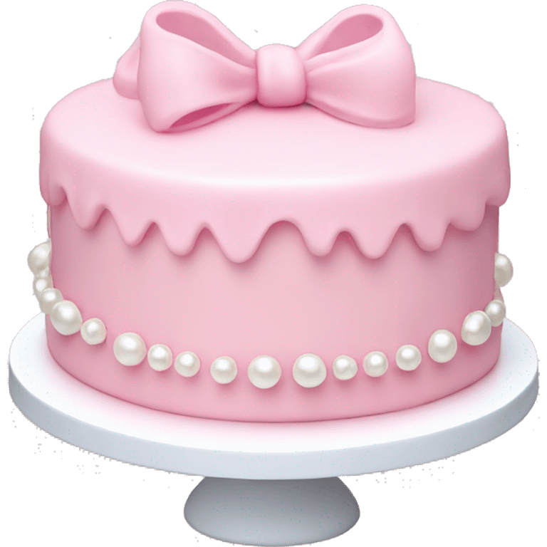 light pink cake with mini bows around it and white pearls emoji