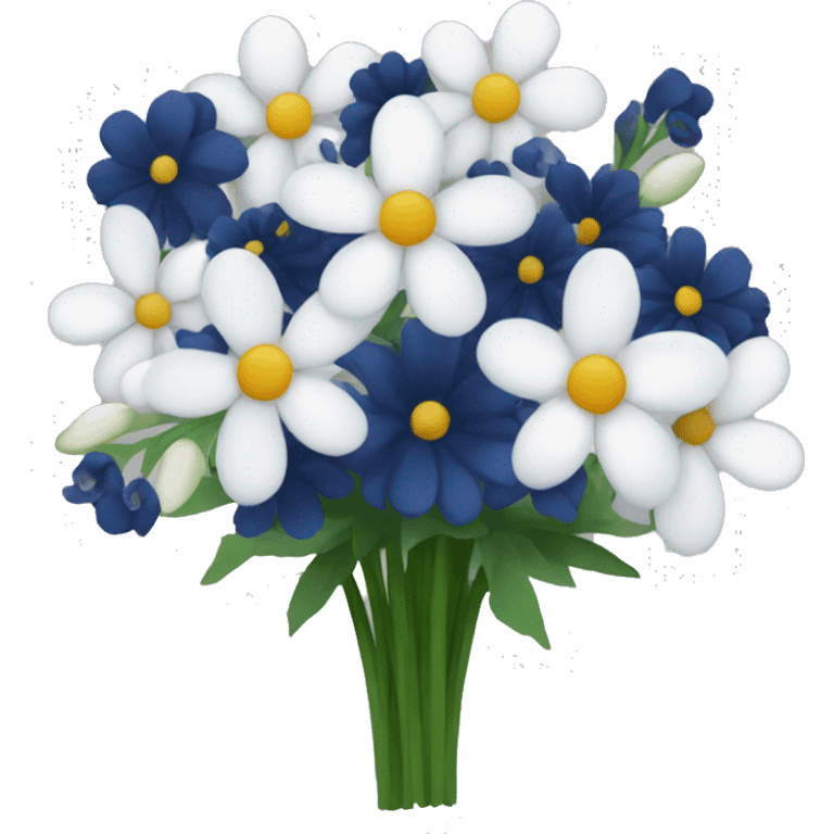 a flower bouquet with navy blue flowers as well as white ones emoji