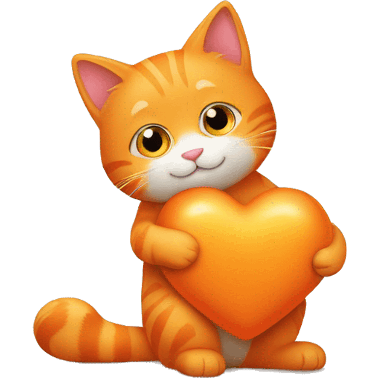 Orange cat hug a heart emoji