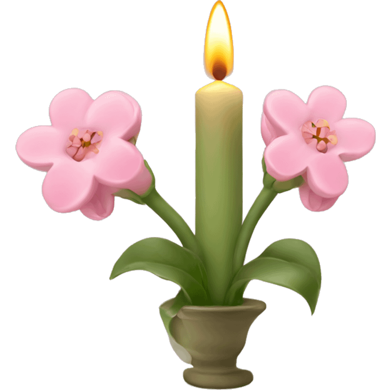 Spring candle with light pink flowers  emoji