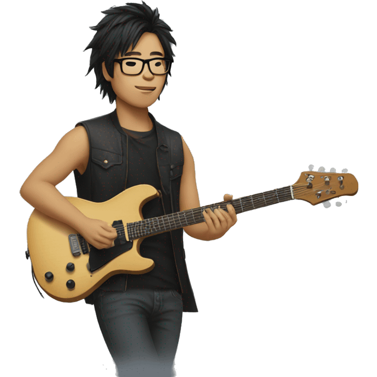 guitarist with glasses and guitar asian. hair should be fluffy  emoji