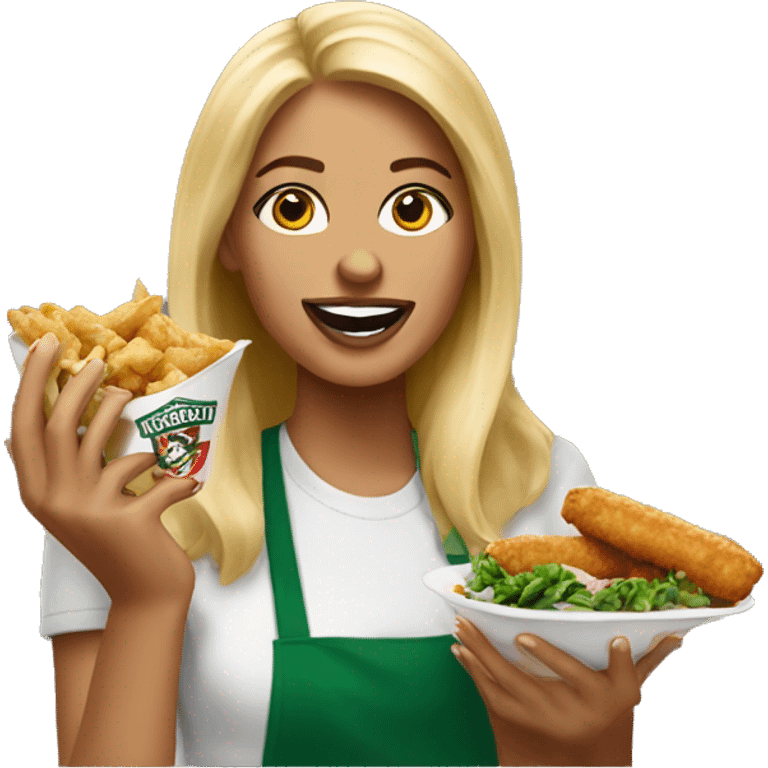 pretty blonde woman eating wingstop emoji