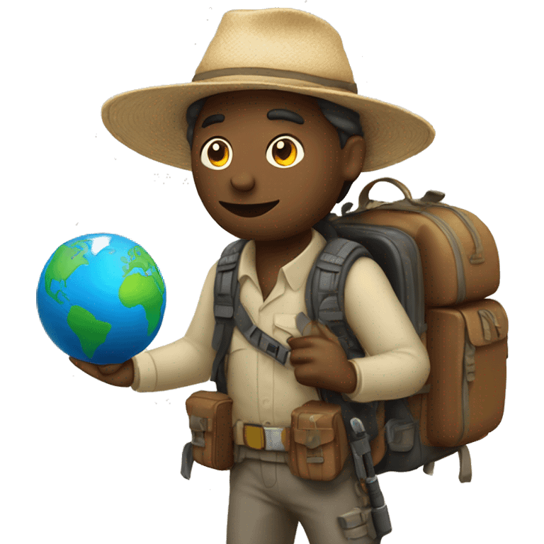 Traveler with globe in his hands and a carbine on his backpack emoji