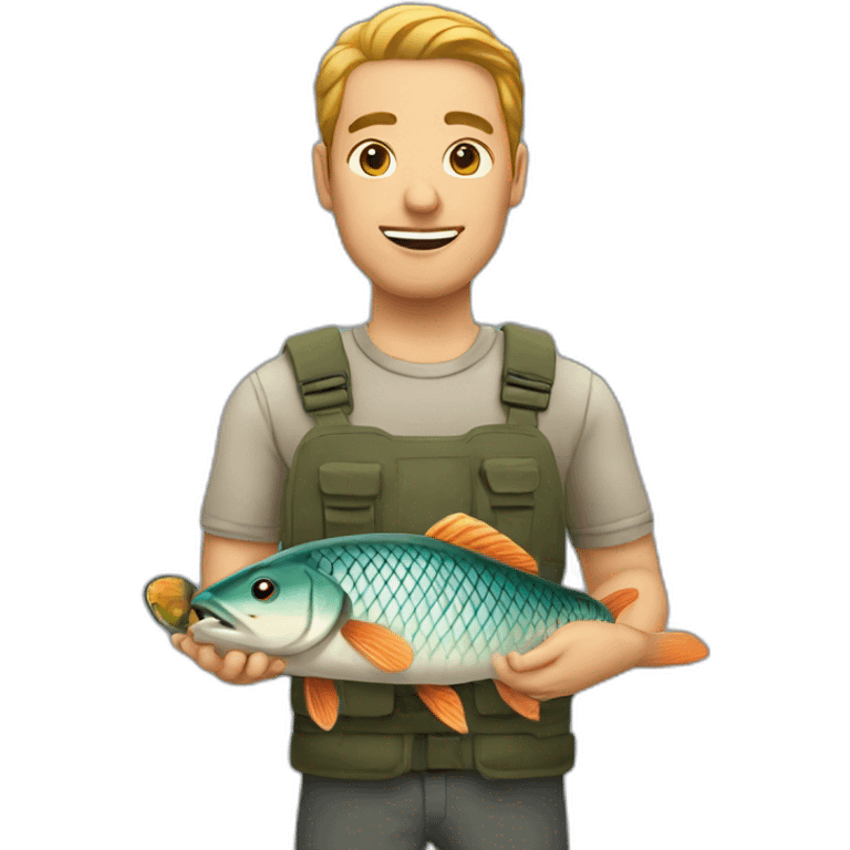 a man holding a carp fish emoji