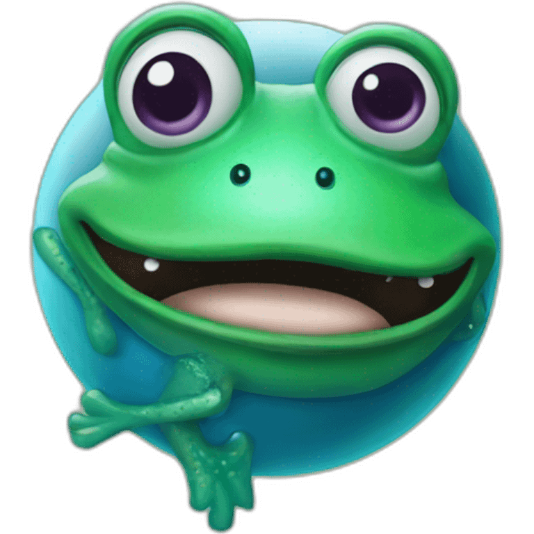 planet Neptune with a cartoon thinking frog face emoji