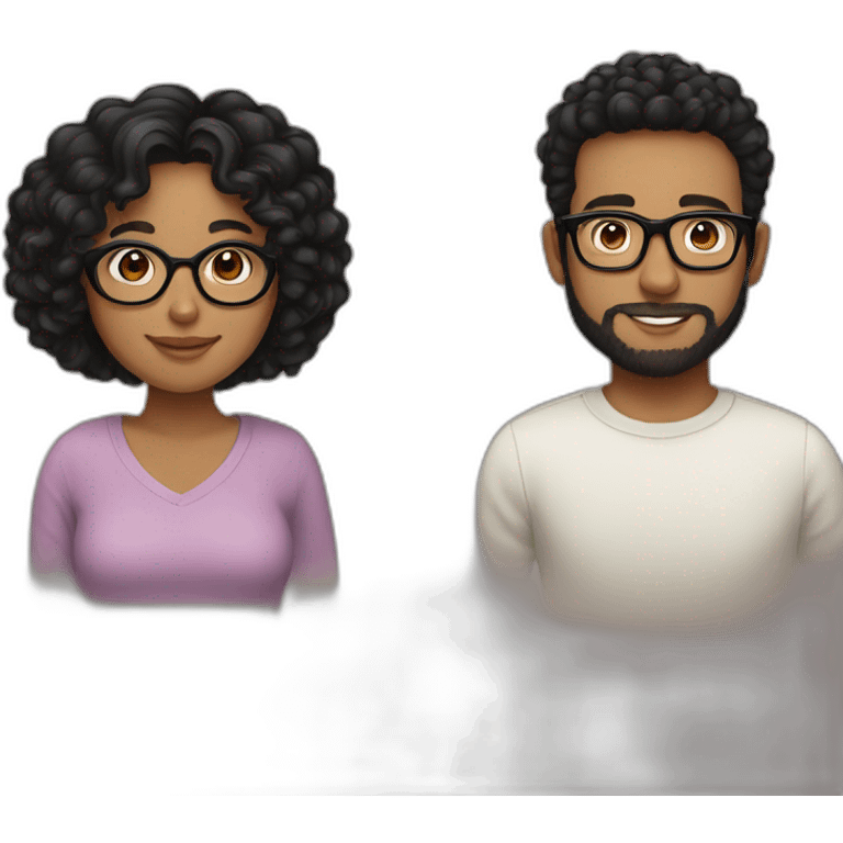 couple, tan girl with curly black hair, wearing glasses, white boy with short black hair and a little beard, wearing glasses  emoji