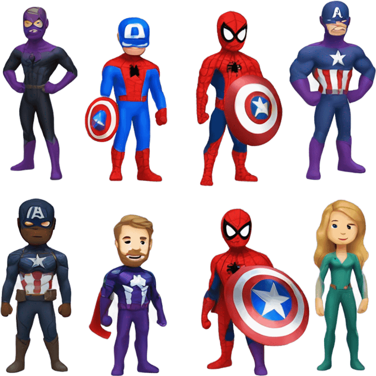 Surfing ,spiderman ,thanos,,captain America emoji