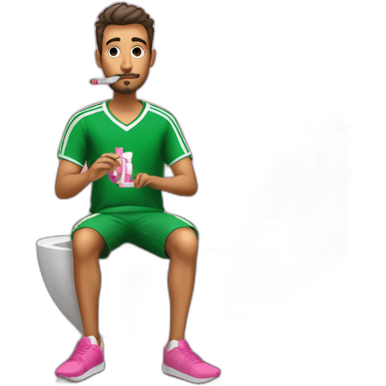 Algerian man smoking an electronic cigarette with a pink football jersey in the toilet emoji