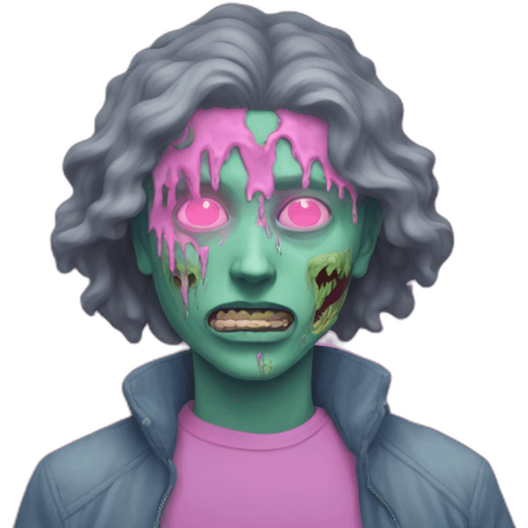 Vaporwave person, half person face half zombie face emoji