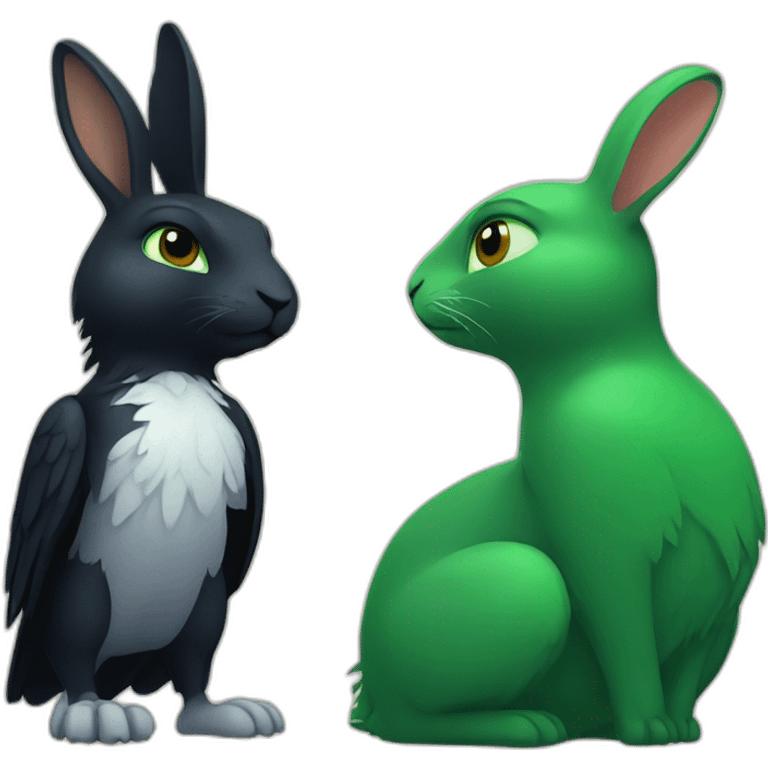 green rabbit and raven sitting  emoji