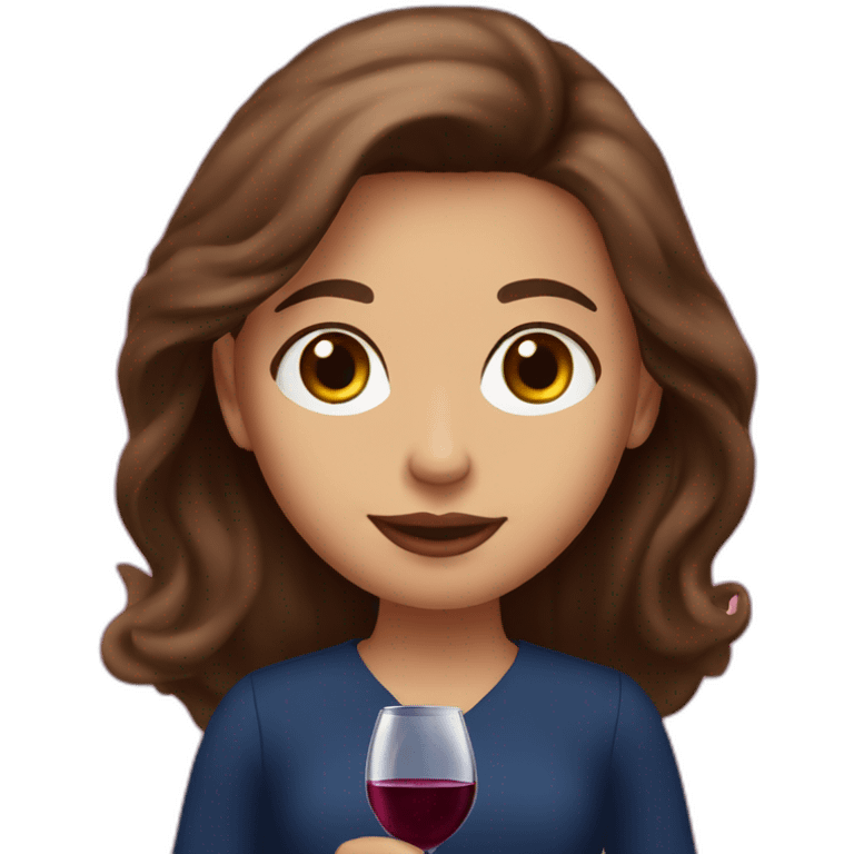 girl with long brown hair and brown eyes, pink lips, with a glass of wine and KPMG background emoji