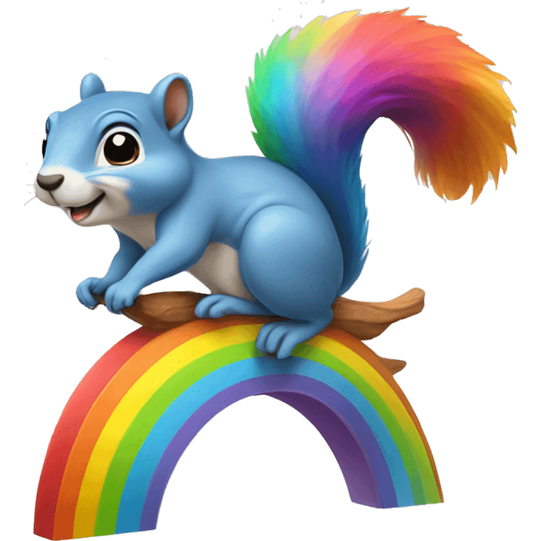 Squirrel riding a rainbow emoji