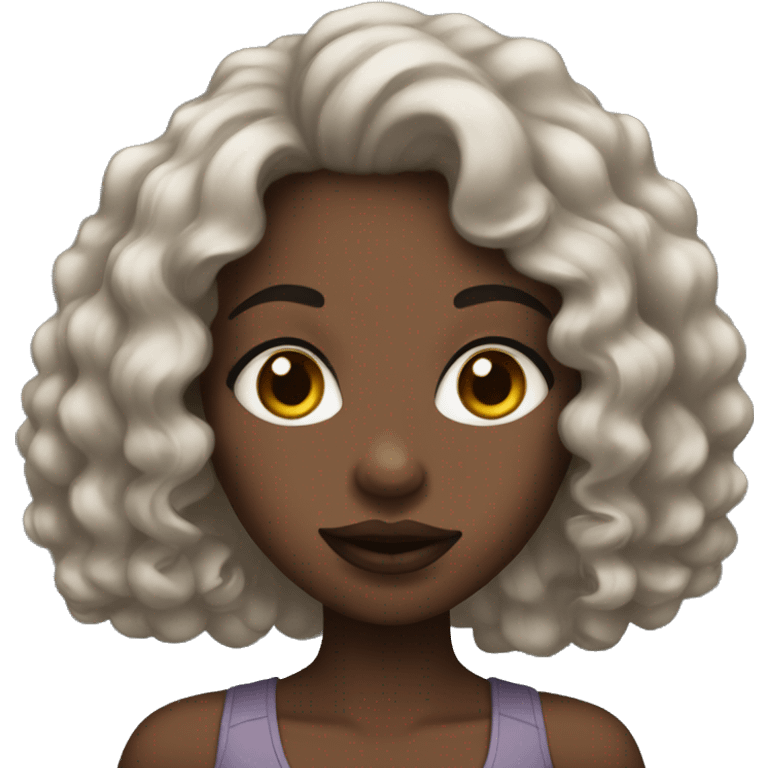 Black girl with dark brown curls and big lips  emoji