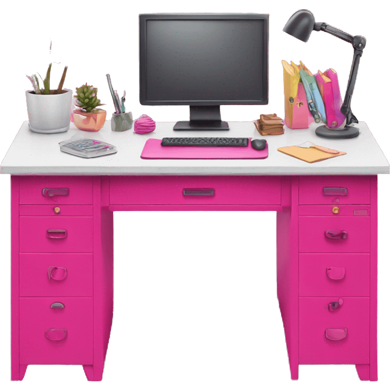 Hot pink desk with decorations and computer  emoji