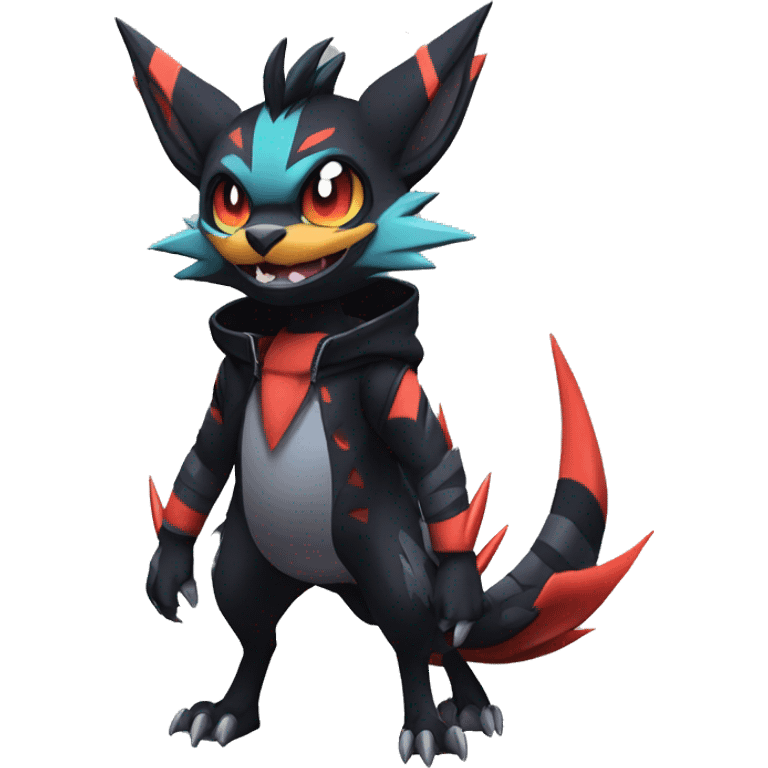 Cool Anthro Black Noivern-Quilava-Litten-Pokémon with edgy stripes hoodie spiked collar punk Full Body emoji