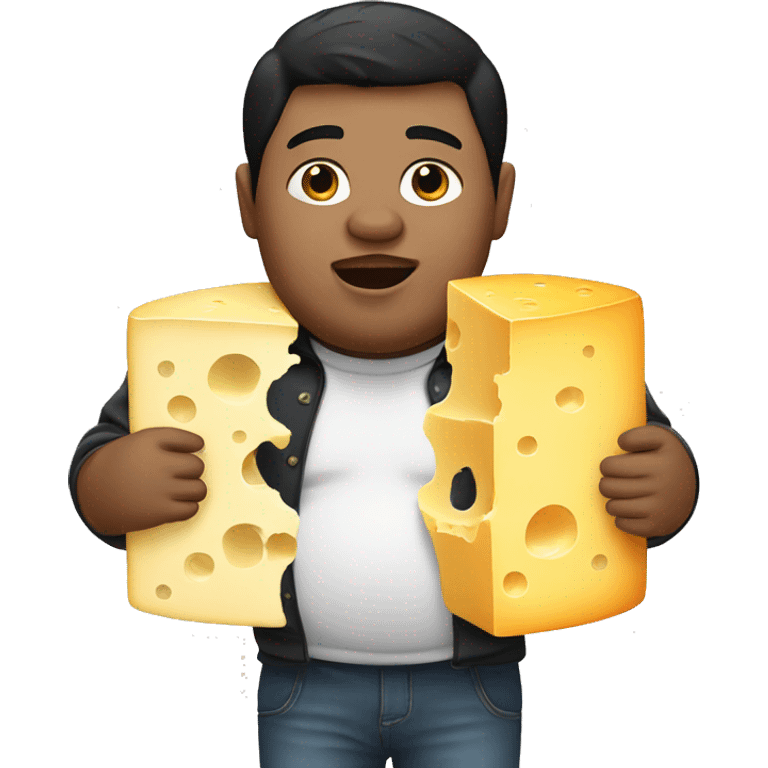 Fat boy with black hair eating cheese emoji