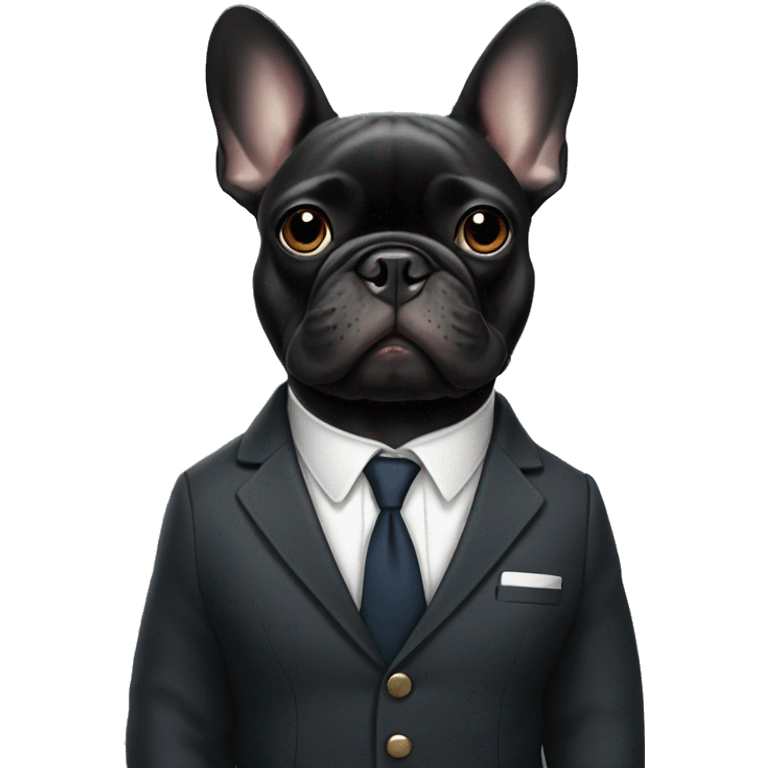 Black French bulldog wearing a suit emoji