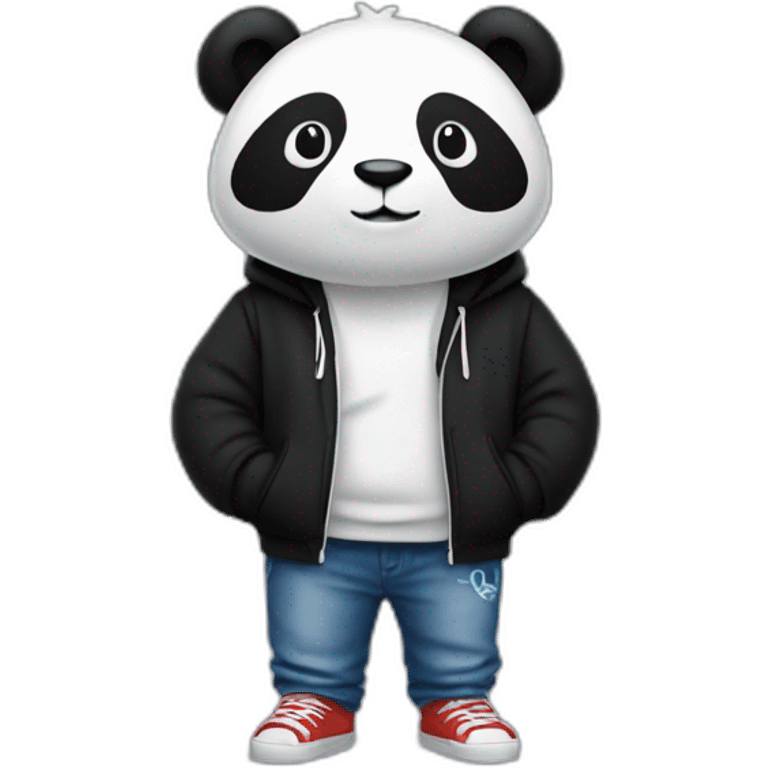 panda wearing bkack hoodie and jeans emoji