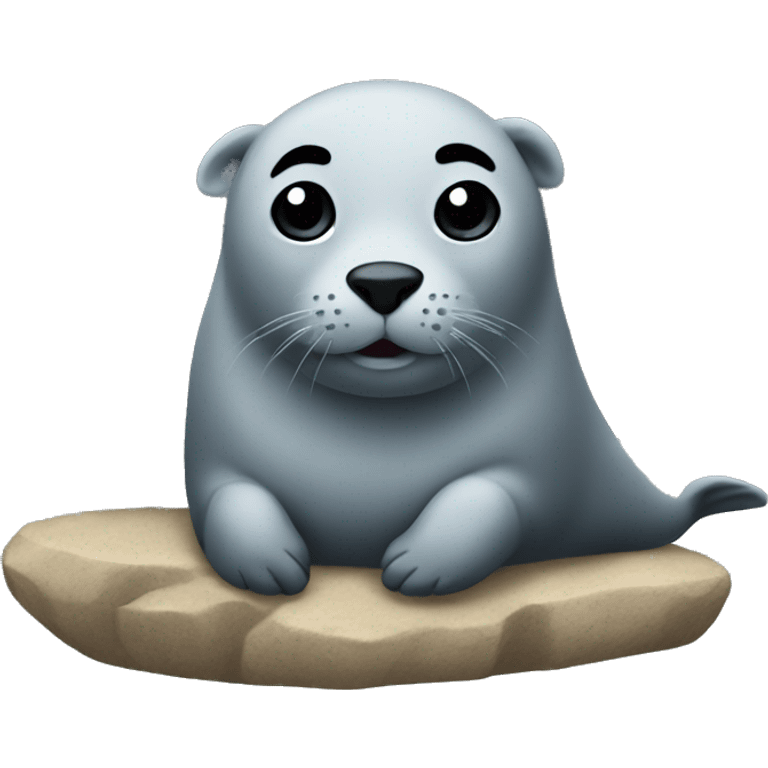 a seal with curly hair on a rock emoji