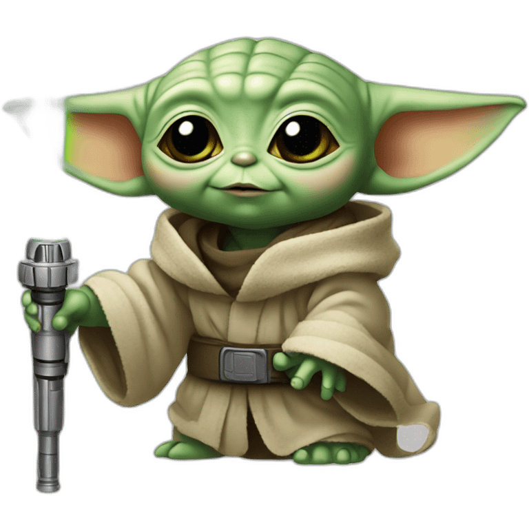 Baby yoda with lightsaber emoji