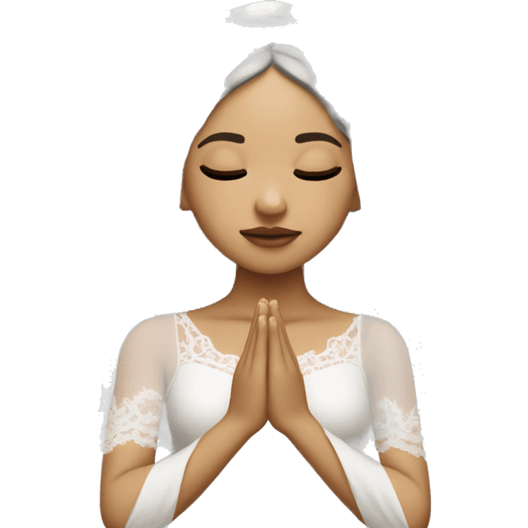 Light skin girl praying with eyes closed and lace white veil  emoji