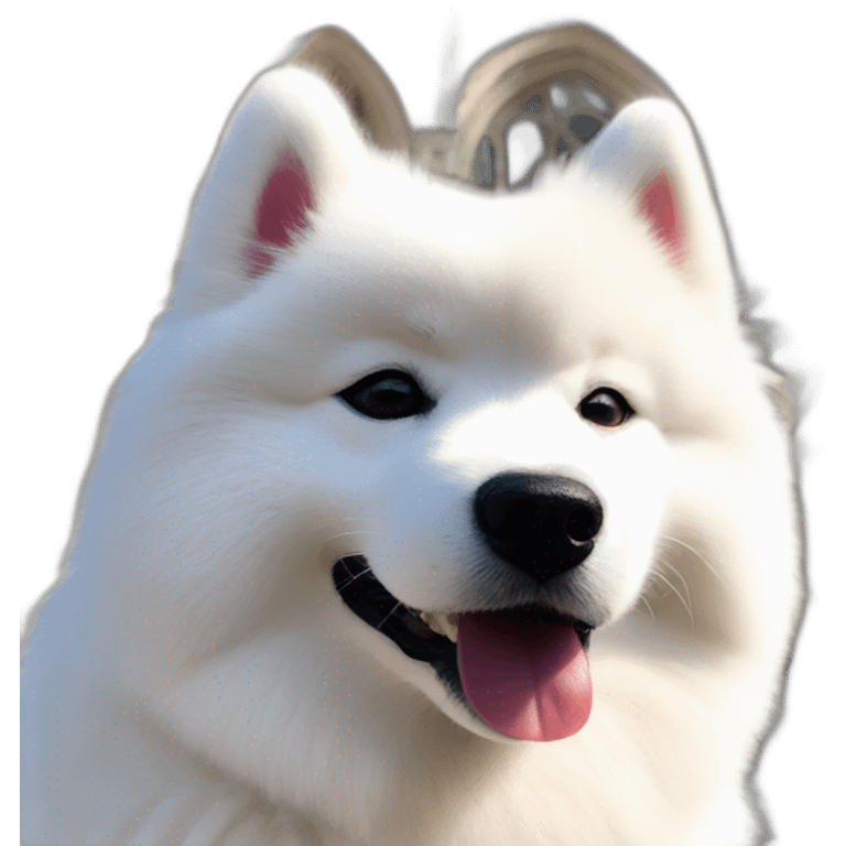 happy samoyed in front of reims' cathedral emoji