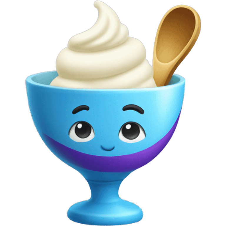 Vanilla Ice Cream in a Blue Cup with a Purple Spoon  emoji