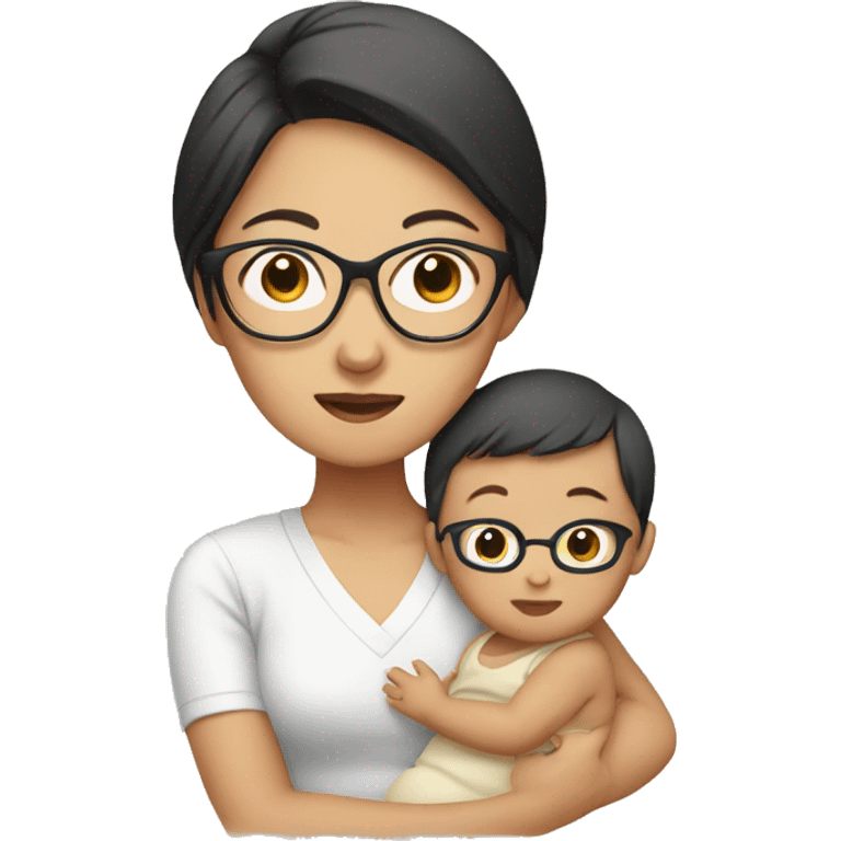 asian women with glasses holding a baby emoji