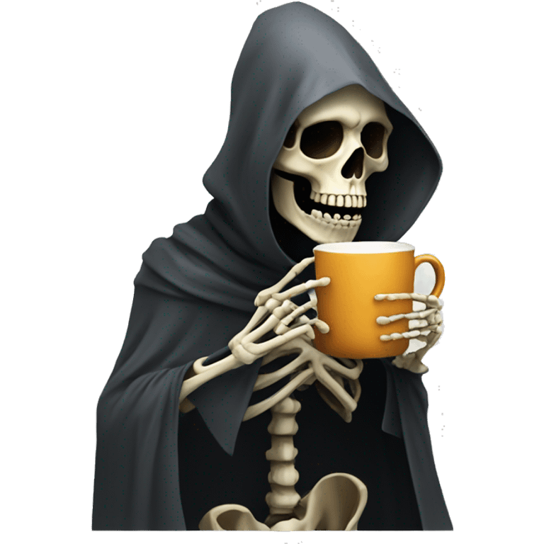 Skeletal cloaked figure sipping tea emoji