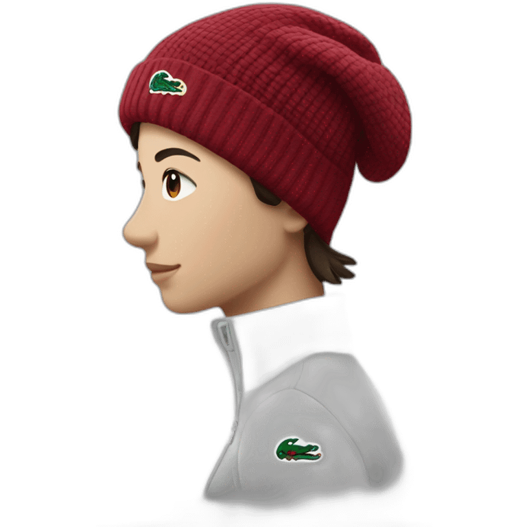 Brunette lacoste beanie with lacoste emoji