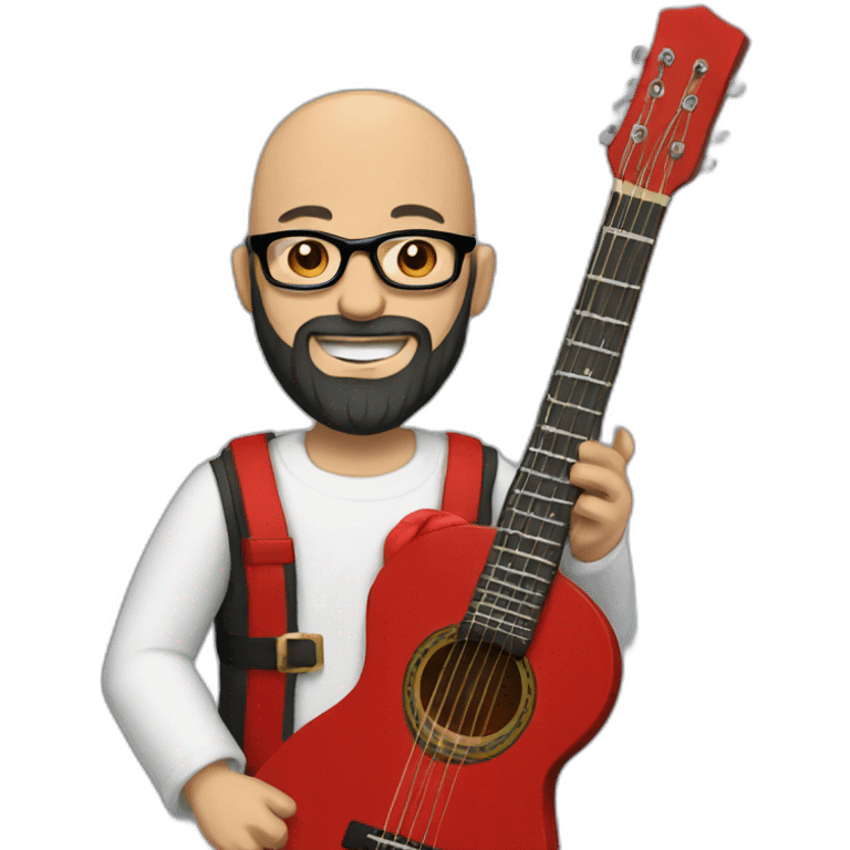 Bald Guy with santa style long black beard, glasses playing guitar emoji