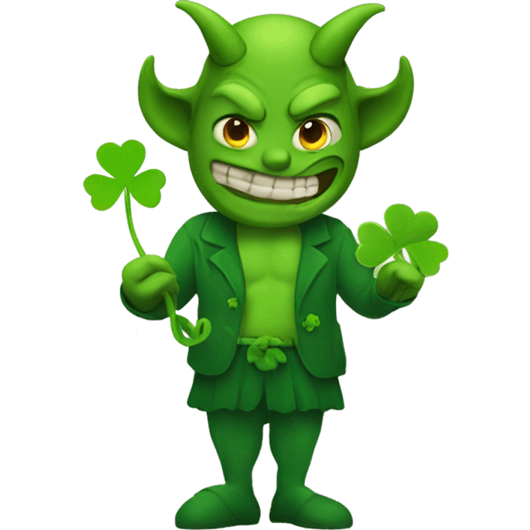 Demon holding a four leaf clover emoji