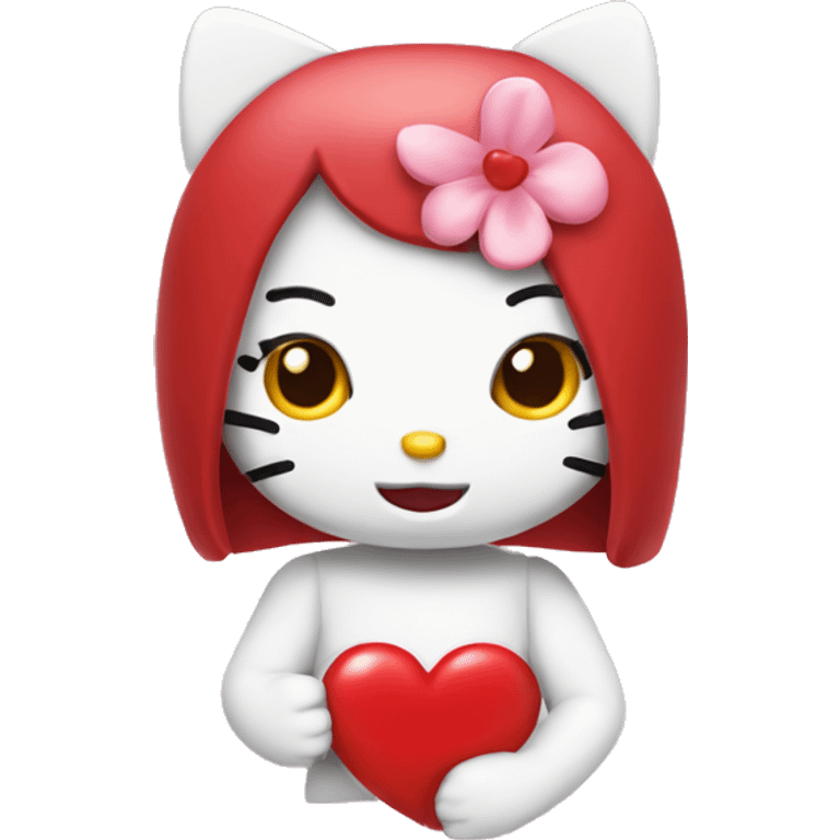 Hello kitty with red heart emoji